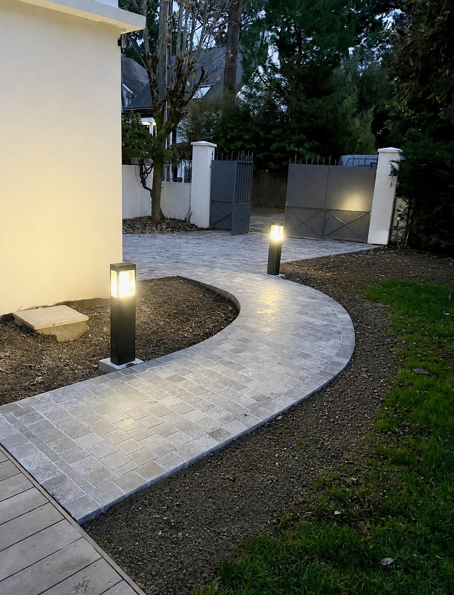 Allée de jardin éclairée de nuit par Innov Energy